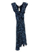 Parker Size M Navy & Blue Silk Flutter Sleeves Botanical Elastic Waist Dress Navy & Blue / M