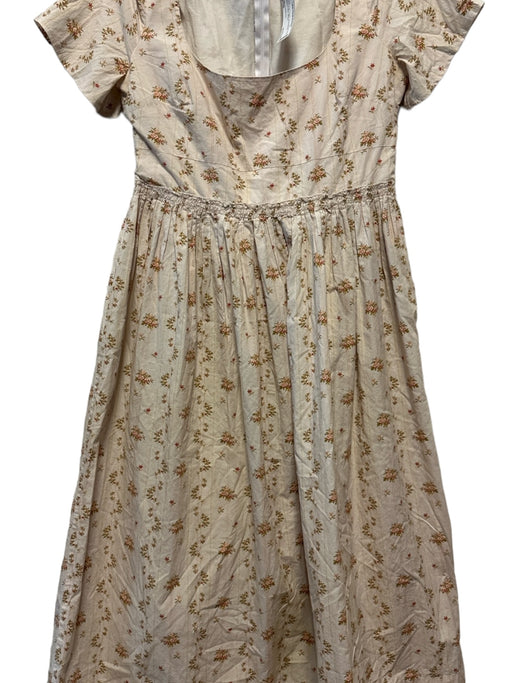 Brock Collection Size 10 Tan & Green Cotton Short Sleeve Flowers Maxi Dress Tan & Green / 10