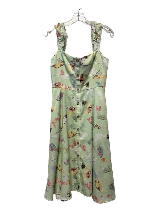 Slate & Willow Size 4 Green & Pink Viscose Sleeveless Butterflies Midi Dress Green & Pink / 4