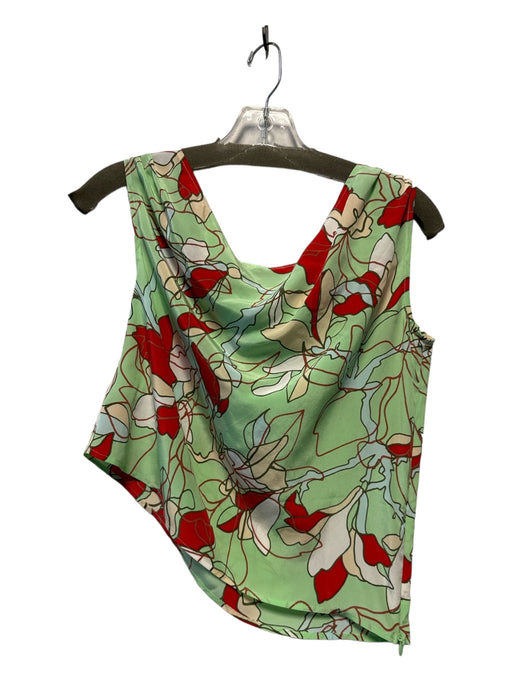 Equipment Size S Green & Red Silk Sleeveless Flowers Asymetric Collar Top Green & Red / S