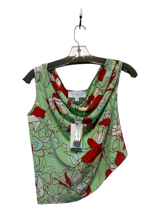 Equipment Size S Green & Red Silk Sleeveless Flowers Asymetric Collar Top Green & Red / S