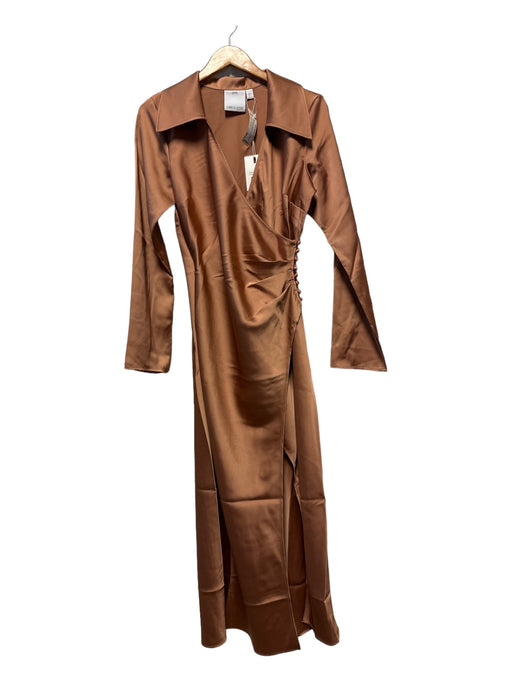 C/Meo Collective Size L Bronze Polyester Long Sleeve Collar Maxi Dress Bronze / L