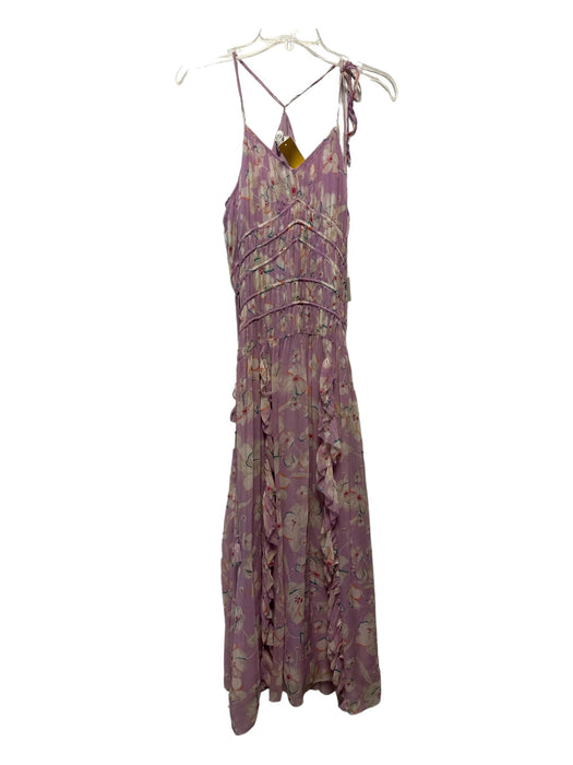 Joie Size S Purple & White Silk Spaghetti Strap Floral Maxi Dress Purple & White / S