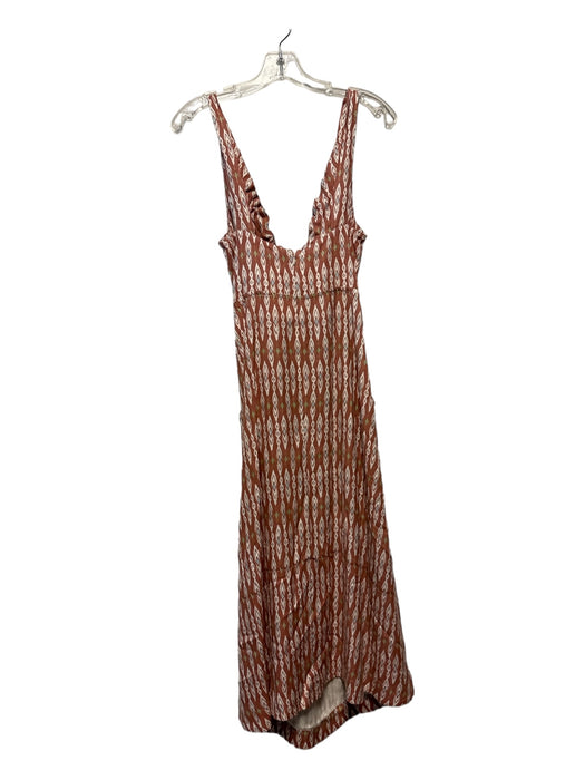 Joie Size Est M Mauve & White Viscose Sleeveless Ikat Front Tie Midi Dress Mauve & White / Est M