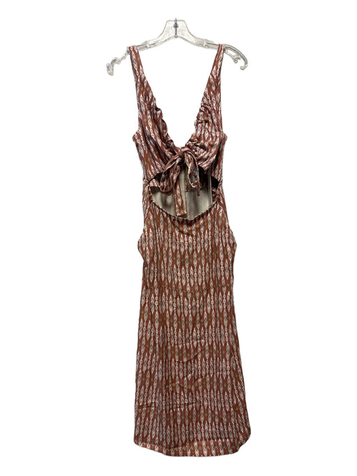 Joie Size Est M Mauve & White Viscose Sleeveless Ikat Front Tie Midi Dress Mauve & White / Est M