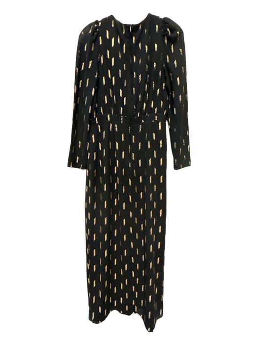 Yumi Kim Size M Black & Gold Long Sleeve Metallic Elastic Waist Maxi Dress Black & Gold / M