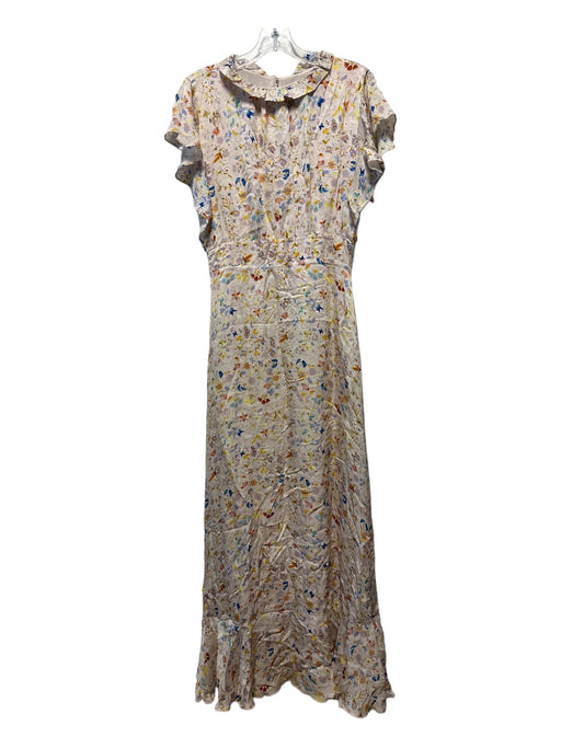 Cynthia Rowley Size 4 Yellow & Blue Viscose Short Sleeve Botanical Maxi Dress Yellow & Blue / 4