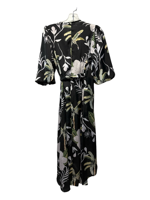 Lobo.Rosa Size S Black & Green Short Sleeve Botanical Wrap Midi Dress Black & Green / S