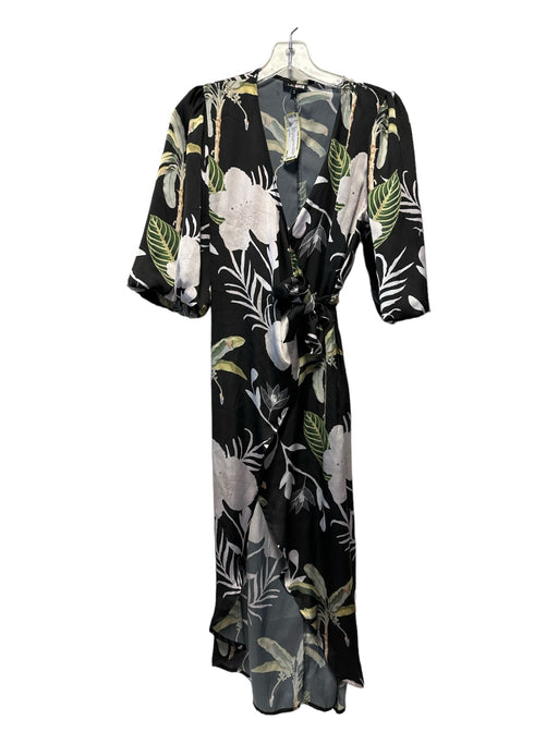 Lobo.Rosa Size S Black & Green Short Sleeve Botanical Wrap Midi Dress Black & Green / S