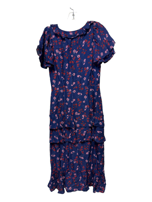 Talula Size Est M Blue & Red Viscose Short Sleeve Flowers Ruffles Maxi Dress Blue & Red / Est M