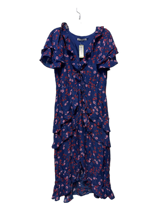 Talula Size Est M Blue & Red Viscose Short Sleeve Flowers Ruffles Maxi Dress Blue & Red / Est M