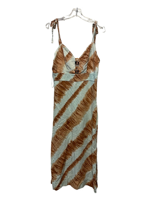 Moon River Size M Aqua & Brown Linen Spaghetti Strap Tie Dye Maxi Dress Aqua & Brown / M