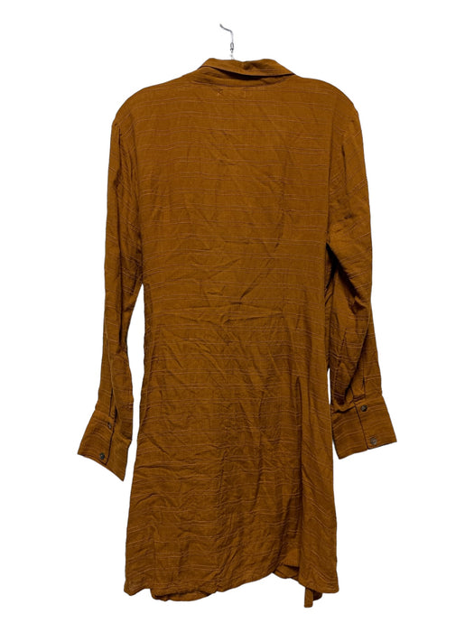 L Space Size XL Brown Viscose Blend Long Sleeve Front Tie Textured Dress Brown / XL