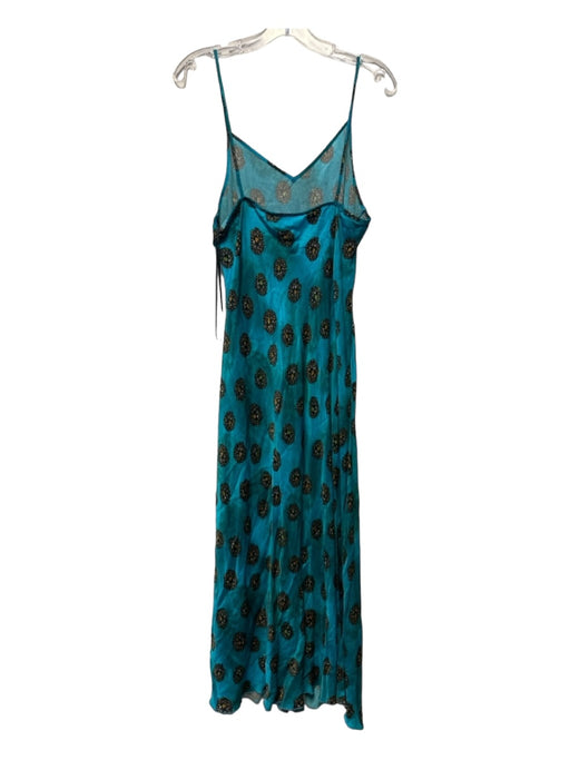 Nissa Size 8 Teal & Black Silk Spaghetti Strap Flowers Maxi Dress Teal & Black / 8