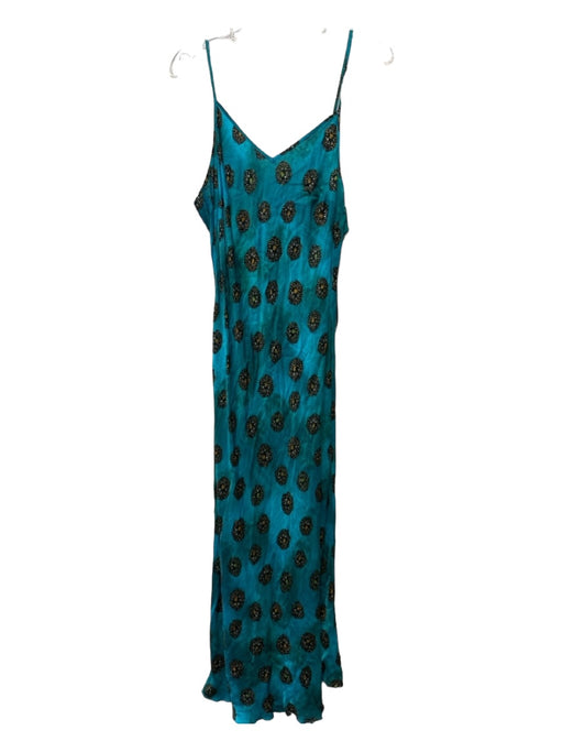 Nissa Size 8 Teal & Black Silk Spaghetti Strap Flowers Maxi Dress Teal & Black / 8