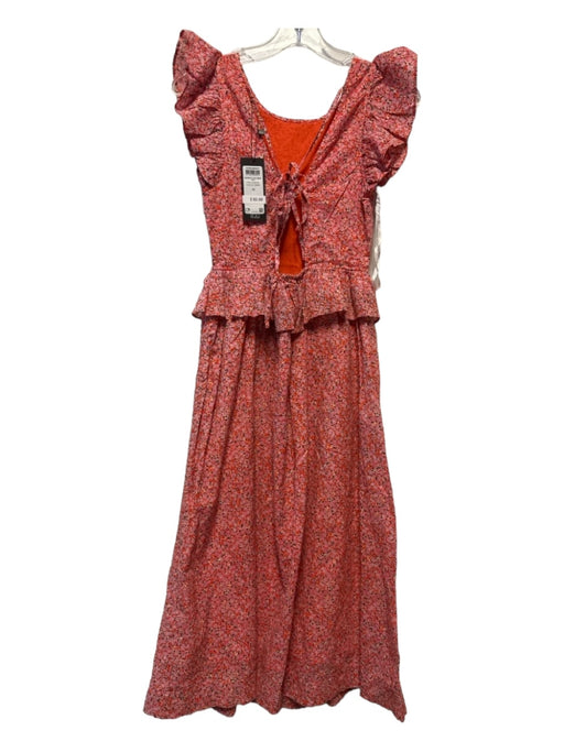 Vera Moda Size XS Orange & Pink Cotton Flutter Cap sleeve Flowers Midi Dress Orange & Pink / XS