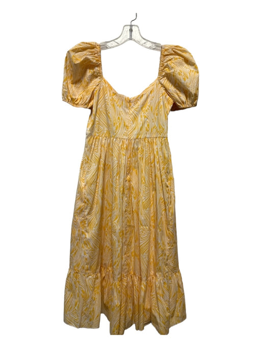 Cinq a Sept Size 4 Yellow & White Cotton Blend Short Balloon Sleeve Dress Yellow & White / 4