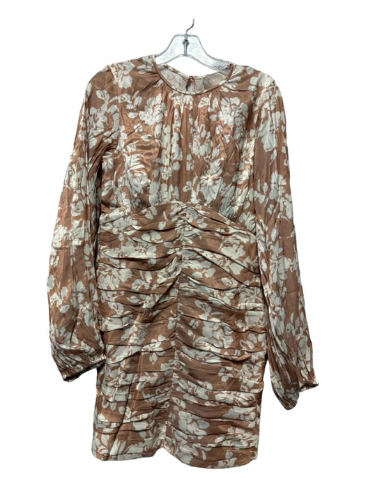 Keepsake Size 6 Tan & White Viscose Blend Long Sleeve Floral Rouched Dress Tan & White / 6