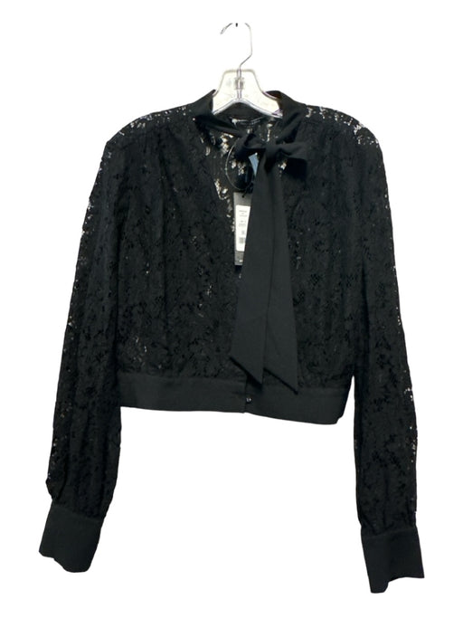 BCBG Maxazria Size L Black Rayon & Cotton Long Sleeve Lace Cropped Top Black / L