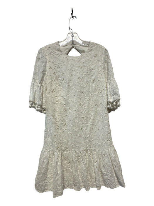 BCBG Maxazria Size Est M White Cotton Lace Pom Pom Dress White / Est M