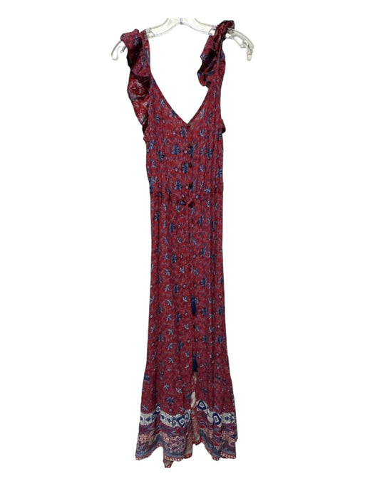 Raga Size S Red & Navy Flutter Sleeves Flowers Maxi Dress Red & Navy / S