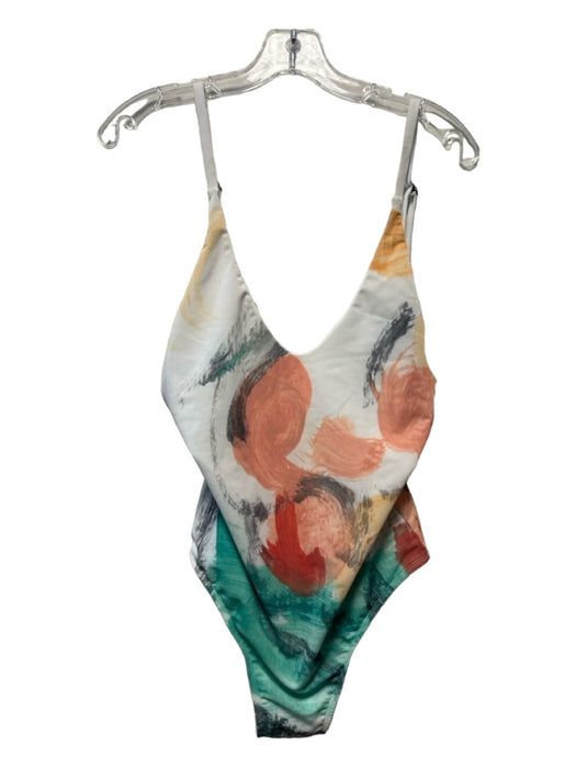 Wray Size M Aqua & Orange Polyester Blend Abstract One Piece Swimsuit Aqua & Orange / M