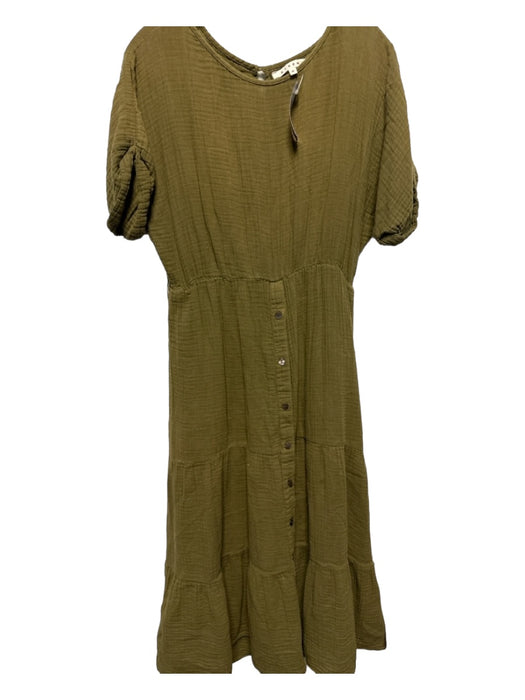 XiRENA Size M Olive Green Cotton Short Balloon Sleeve Gauze Maxi Dress Olive Green / M