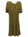 XiRENA Size M Olive Green Cotton Short Balloon Sleeve Gauze Maxi Dress Olive Green / M