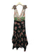 AMUR Size 6 Green & Pink Silk Deep V Botanical Ruffle Front Maxi Dress Green & Pink / 6