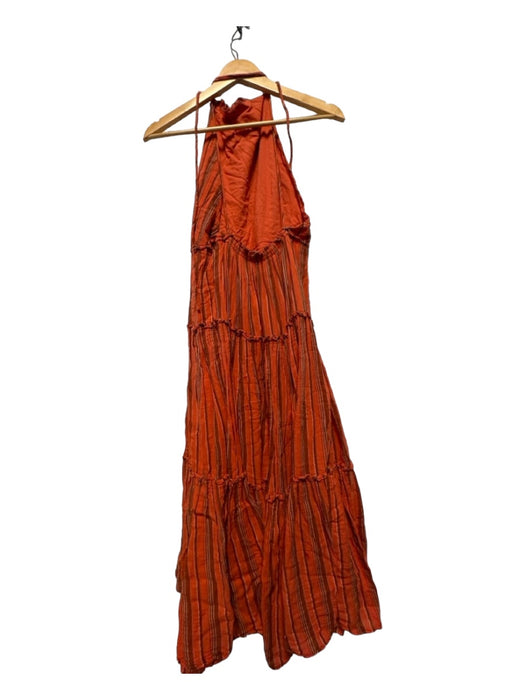 Ulla Johnson Size 8 Orange & Black Cotton Halter Neck Striped Maxi Dress Orange & Black / 8