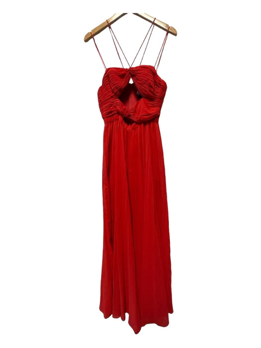 AMUR Size 8 Red Recycled Polyester Spaghetti Strap Front Cut Out Gown Red / 8