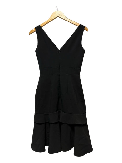 Saloni Size 4 Black Polyester Blend Sleeveless V Neck Ruffles Dress Black / 4