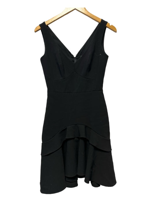 Saloni Size 4 Black Polyester Blend Sleeveless V Neck Ruffles Dress Black / 4