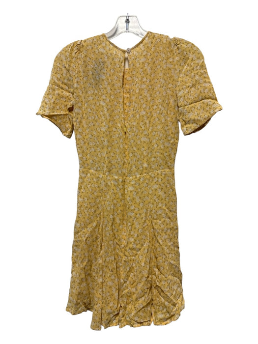 Reformation Size 2 Yellow & Tan Viscose Short Sleeve Floral Dress Yellow & Tan / 2