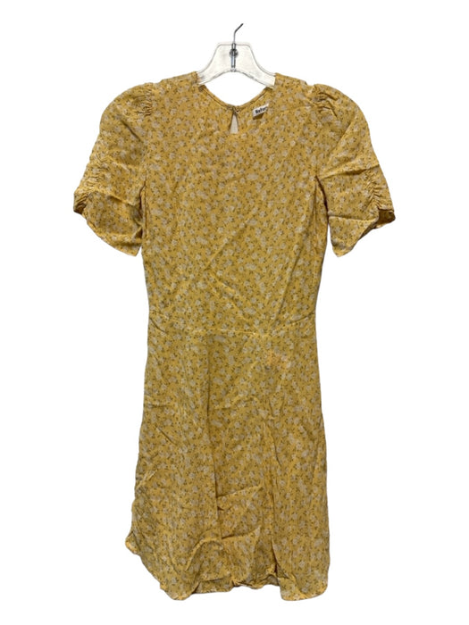 Reformation Size 2 Yellow & Tan Viscose Short Sleeve Floral Dress Yellow & Tan / 2