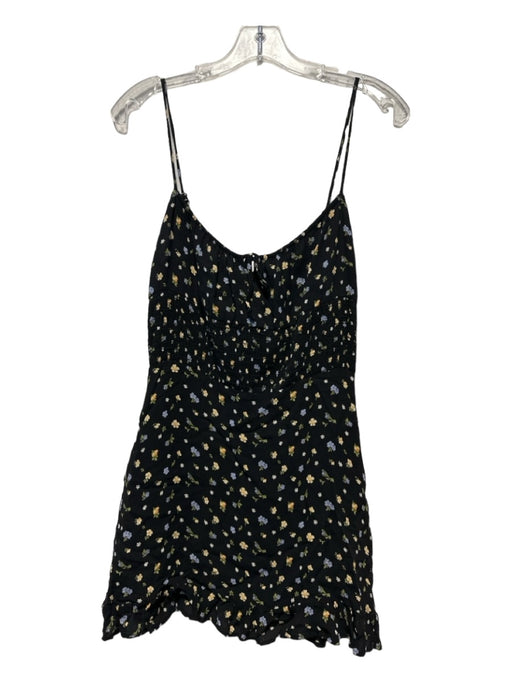 Reformation Size 2 Black & Yellow Viscose Spaghetti Strap Floral Dress Black & Yellow / 2