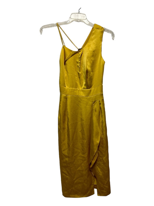 Reiss Size 2 Mustard Polyester Ruffle Front Midi Dress Mustard / 2