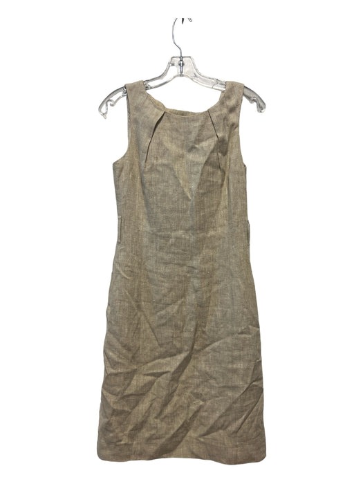 Hobbs Size 10 Khaki Linen Sleeveless Back Zip Dress Khaki / 10