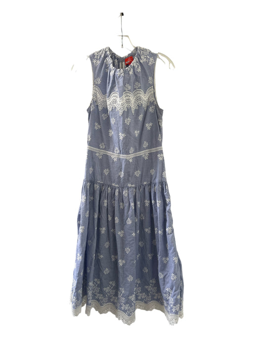 Monique Lhuillier Size 8 Blue & White Cotton Sleeveless Eyelet Maxi Dress Blue & White / 8