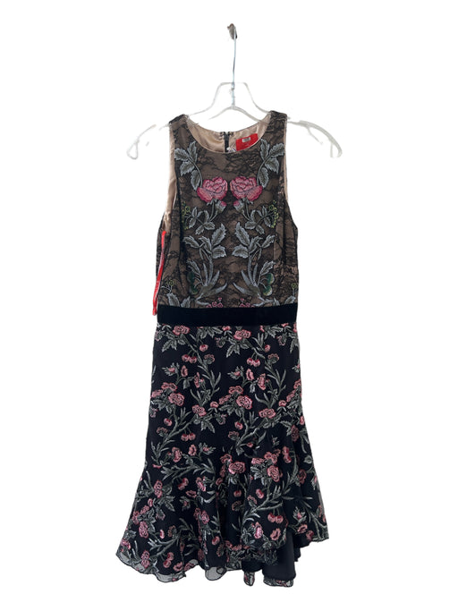 Monique Lhuillier Size 0 Black & Pink Lace Sleeveless Embroider Detailing Dress Black & Pink / 0