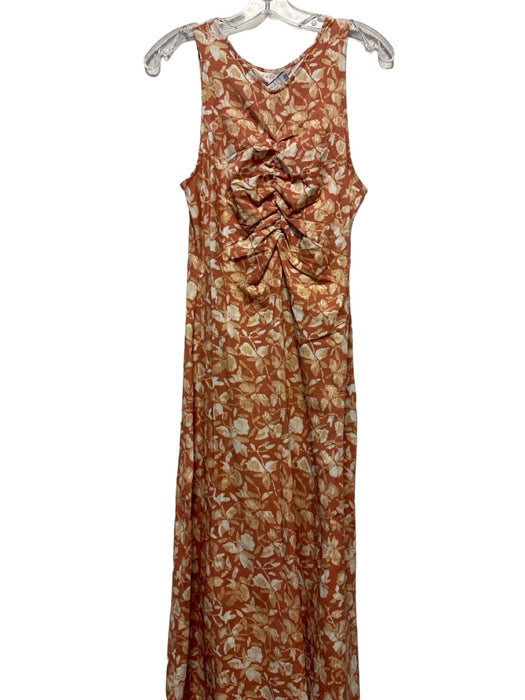 Soft Joie Size L Pink & Cream Cotton Sleeveless Rouched Maxi Dress Pink & Cream / L