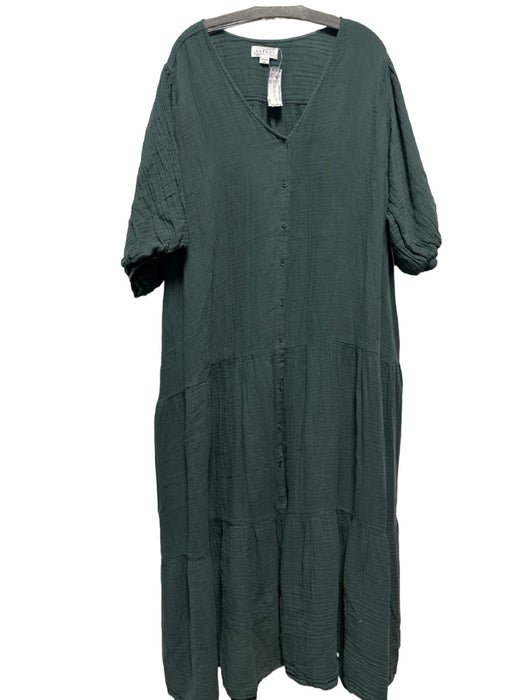 Velvet Size 2X Green Cotton Short Balloon Sleeve Gauze Maxi Dress Green / 2X