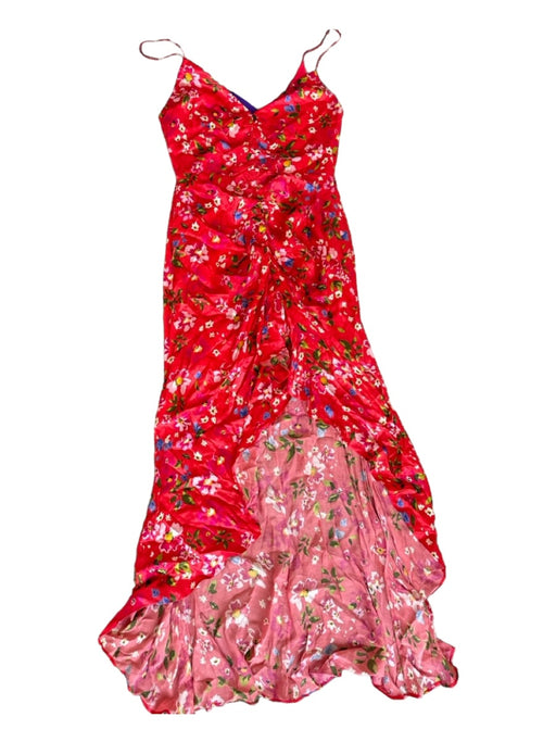 Saulee Size 4 Red & Multi Cupro Spaghetti Strap Floral Gathered Front Maxi Dress Red & Multi / 4