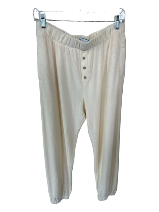 Donni Size L Pale Yellow Terry Cloth Elastic Waist Wide Leg Lounge Pants Pale Yellow / L