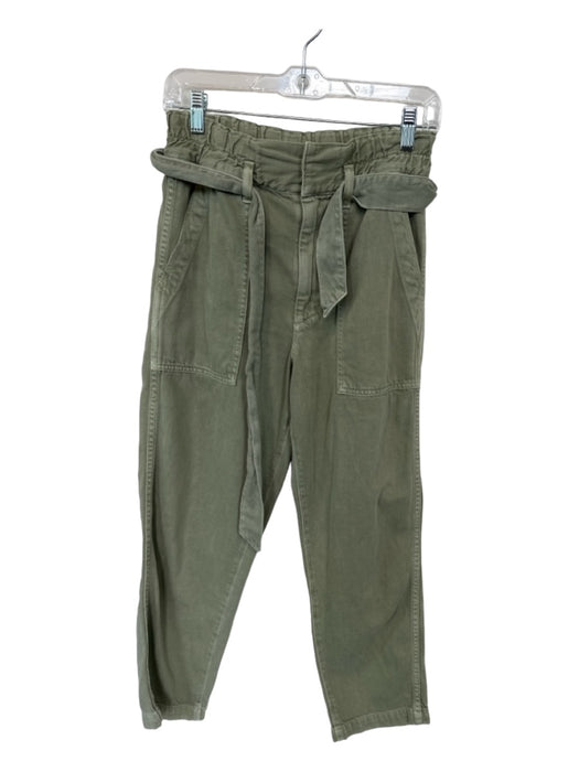 AMO Size 25 Light Green Cotton High Waist Belted Front Pockets Pants Light Green / 25