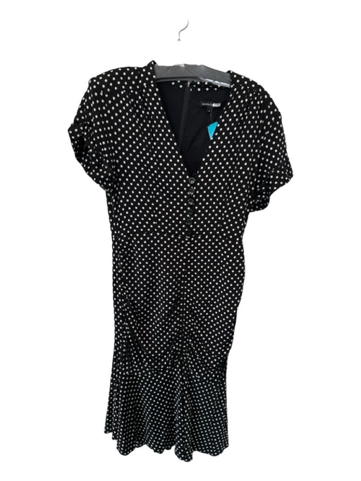 Nanette Lepore Size 8 Black & White Short Sleeve Polka Dot Gathered Sides Dress Black & White / 8