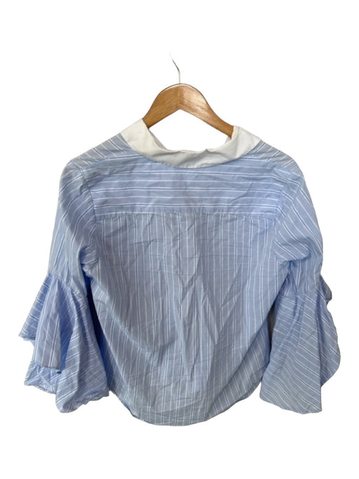 Jonathan Simkhai Size L Blue & White Cotton Long Bell Sleeve Striped Top Blue & White / L