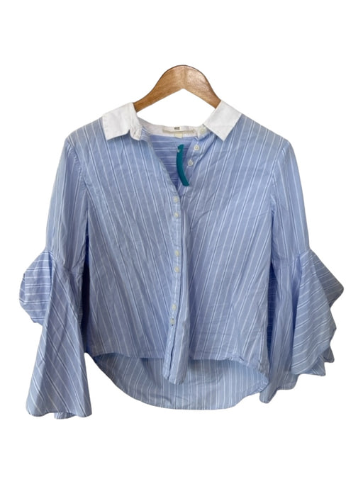 Jonathan Simkhai Size L Blue & White Cotton Long Bell Sleeve Striped Top Blue & White / L