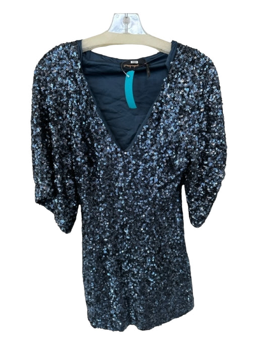 Free People Size Est S Blue Sequin V Neck Short Sleeve Dress Blue / Est S