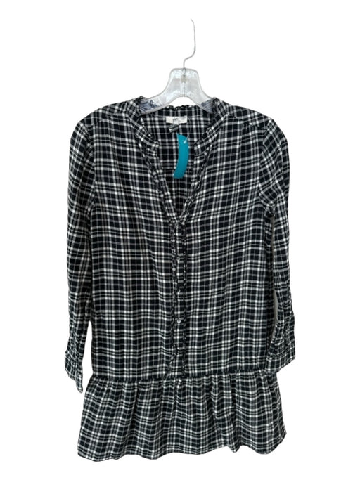 Joie Size S Black & White Cotton Long Sleeve Plaid Dress Black & White / S